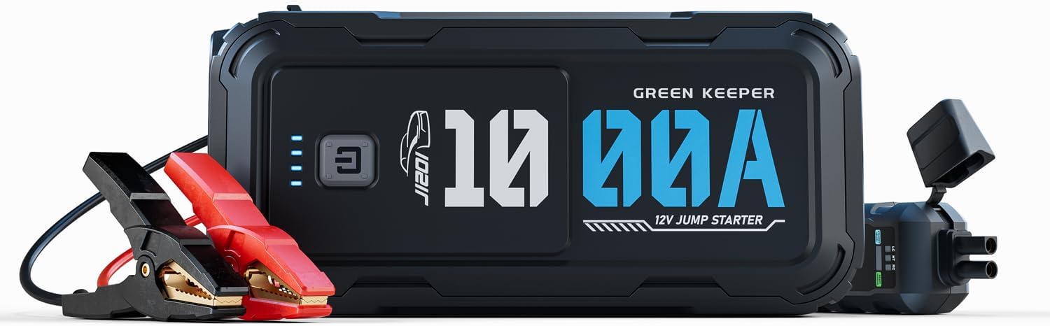 Arrancador de Baterías de Coche Portátil 1000A Arrancador de Baterías de Coche Portátil 1000A para Gasolina hasta 5.0L y Diésel hasta 3.5L Booster y Jump Starter para Baterías de Vehículos y Motos, con LED, Kit de Emergencia y Protección Segura