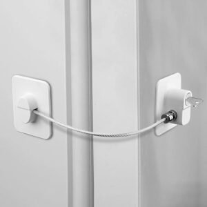 DENUOTOP Cerradura para Puerta de Frigorífico 1 Juego de Cerradura de Refrigerador Blanca Sin Perforación,con Llave,para Refrigerador,Armario,Puerta,Ventana,Cerradura para Niños