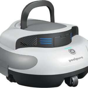 POOLPURE Robot de Piscina Dura 𝟱𝟱𝙒𝙝-𝟭𝟮𝟬 𝙢𝙞𝙣𝙪𝙩𝙤𝙨, Autoservicio, Doble Motor, IPX8 Resistente al Agua, Indicadores LED, inalámbrico con batería, Ideal para Piscinas Planas de hasta 90 m²