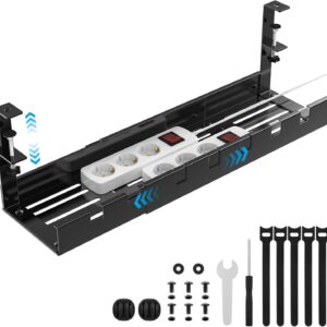 Otauoaea Bandeja Organizador Cables Escritorio - Organizador de Cables sin Taladros Retráctil de 40 a 74 CM - Cable Management - Recoge Cables Mesa Escritorio - Soporte de Cables para Hogar y Oficina
