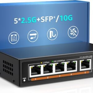 YuanLey 6 Puertos 2.5G Switch Ethernet Umanaged, 5 Puertos 2.5G Base-T, 1 Puertos 10G SFP, Compatible 10/100/1000Mbps, Fanless Pared Conmutador de Red 2.5Gbe para Ap Inalámbrico, NAS, PC