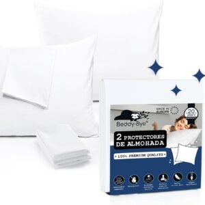 Funda Protectora de Almohada 80x80 cm (Pack 2) Impermeable con Cierre de Cremallera Beddy-Bye® - Transpirable e Hipoalergénica con Certificado Oeko-Tex