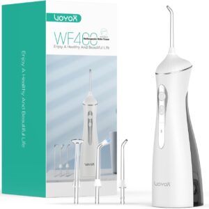 VOYOR-HEALTH Irrigador Dental, Irrigador Bucal Portatil con Múltiples Modos, IPX7 Impermeable, Recargable por USB, Limpieza de Dientes para Viajes y Hogar Inalámbrico WF400 (Negro)