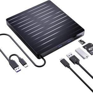 SENKUTA Lector CD/DVD Externo USB 3.0 y Type-C, Grabadora de DVD/CD+/-RW Externo con USB y SD/TF, Unidad de DVD Externa para Win 10/8/7/XP/Vista/Linux/Mac OS