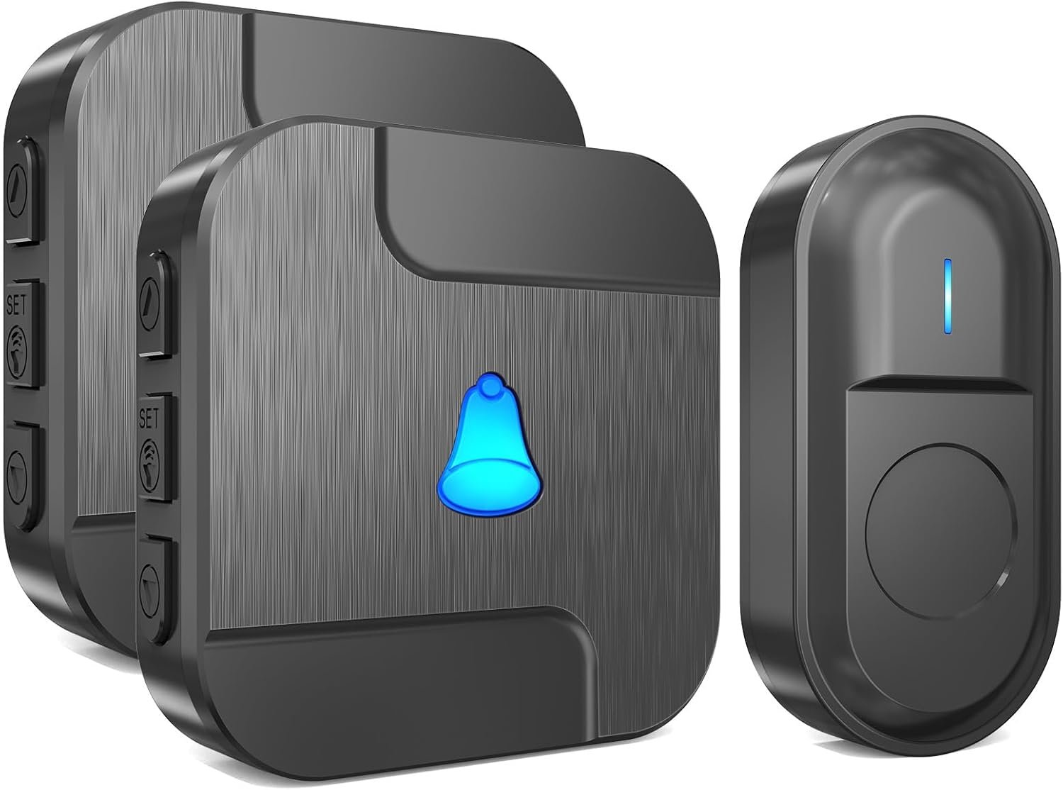 2 Timbres Inalámbrico Exterior 300 metros alcance SURFOU Timbre Inalámbrico Exterior Impermeable Timbres para Puerta con 2 Receptores 300m Alcance 55 Melodías Ajutables 5 Niveles de Volumen, Indicador LED, Negro
