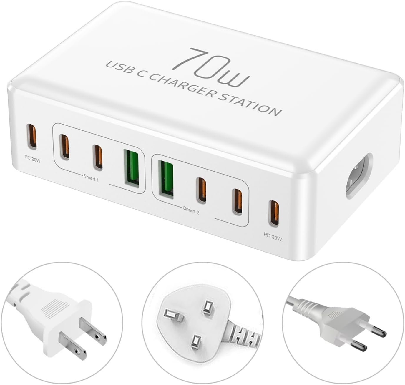 61WW3V~1 Cargador USB C 70W Enchufe USB Multiple con Tipo C Carga Rapida 6-Puertos Estacion de Carga Apple Adaptador de Corriente USB-C para iPhone 15 14 13 12 11 Pro MAX,iPad,Samsung,Redmi Note
