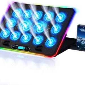 KLIM V14 Base Refrigeradora para Portátil Gaming con 14 Ventiladores + Nuevo 2024 + Soporte RGB Estable para Portátil con Ventilador + Compatible hasta 17" + 2 Puertos USB + Soporte para Teléfono