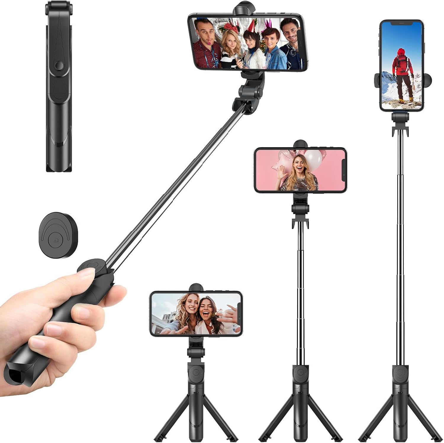 Palo Selfie Trípode Móvil con Bluetooth para Vlogs Palo Selfie Trípode, Bluetooth Tripode para movil Extensible con Control Remoto para iPhone/Android, Soporte para Videos, Vlogs, Directos, Facetime (Black)