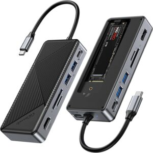 GiGimundo 8 en 1 USB C Hub Docking Station Carcasa SSD M.2 NVMe SATA con USB C PD100W, USB A 3.2 Gen2*2, USB C 3.2 Gen2, HDMI 4K@60Hz, SD/TF2.0 para Windows Mac OS-GM28P