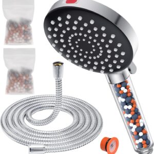 Alcachofa de Ducha con manguera 1,6M,YEAUPE PRO Alcachofa de Ducha con filtro, Alcachofa Ducha Alta Presión 6 tipos de chorro, Cabezal Ducha grande (Φ130 mm),Alcachofa Ducha Antical