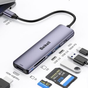 Hub USB C, Beikell 7 en 1 Adaptador Hub USB C Multipuerto con 100W PD, 4K HDMI, 2 Puertos de Datos USB A 3.0, SD&TF Simultaneously -5 Gbps Alta Velocidad para MacBook Pro/Air, iPad Pro/Air, Surface