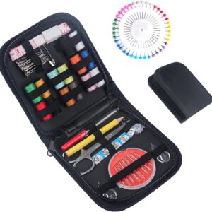 Kazigak Juego de costura con 94 accesorios de costura, kit de costura de viaje, accesorios de costura para principiantes, rollos de hilo, agujas de coser, hilo, dedal, cinta métrica, etc