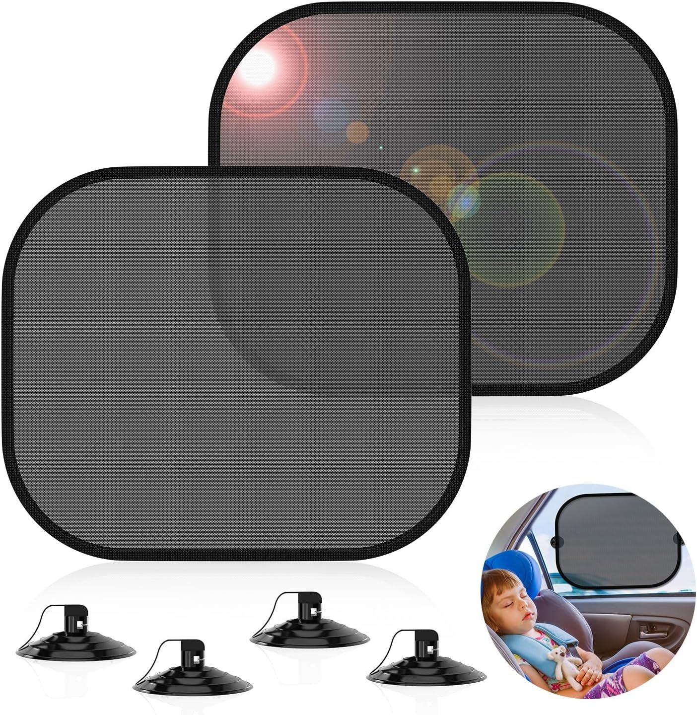 Parasol de coche infantil con protección solar Brovamo Parasol Coche Infantil con protección UV,Parasol de Coche 2 Cortinas de protección Solar para Las ventanillas Laterales del Coche,Parasol Protector Solar Lateral Coche Bebe(44x36cm)