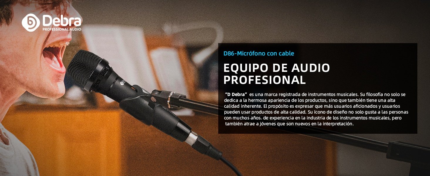 Micrófono dinámico con cable D-Debra Profesional D Debra D86 Micrófono dinámico con Cable, micrófono de Mano Profesional con Clip de micrófono e Interruptor de Encendido/Apagado, micrófono de Karaoke Vocal