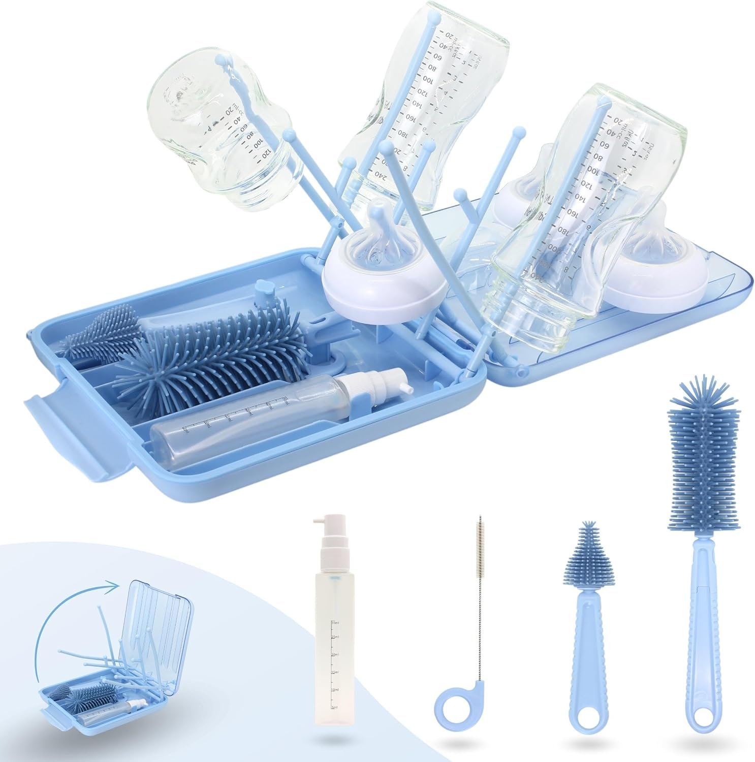 6 en 1 kit cepillo limpia y escurre biberones JLULLIFANT - Set Escurre Biberones con Limpia Biberones - 6 en 1 Kit Cepillo