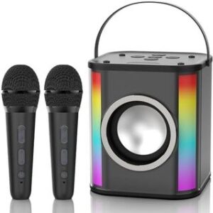 Karaoke con 2 Microfonos Inalámbricos, Micrófono Karaoke Infantil para Niños, Portátil Máquina de Karaoke Bluetooth, Soporta Tarjeta TF, AUX, Disco U, un Buen Regalo para la Fiesta, los Niños