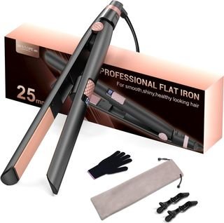 Plancha de pelo pantalla LCD Temperatura ajustable BESTOPE MIX Planchas del Pelo, 25MM Plancha de Pelo 2 en 1 Revestimiento Cerámico Pantalla LCD, Plancha Pelo Calentamiento Rápido Para Cabellos Gruesos, Encrespados y Largos, Placas Flotantes 80-230°C