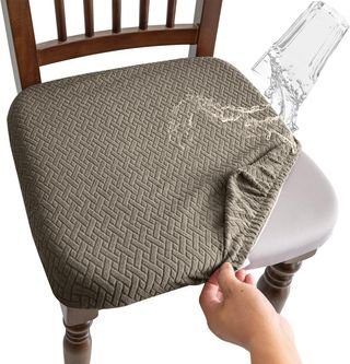 Juego de 2 Fundas Elásticas Ajustables para Sillas Mosayt Juego de 2 Fundas Elásticas Ajustables para Sillas de Comedor, Impermeables, Jacquard Geométrico, Desmontable, Fundas Sillas de Comedor, Escritorio, Jardín, Cocina(Topo, 2 Piezas)