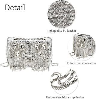Bolso de Diamantes Brillantes hombro cadena Mujer DEEVORCA Elegantes Bolsos De Hombro Cadena Mujer Moda Brillantes Diamantes De Imitación Bolso Bandolera Viajar Fecha Trabajar Cuero PU Exquisito Bolso De Mano Bolsa De Banquete Plata