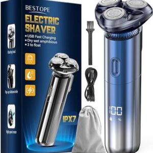Maquinilla de afeitar eléctrica para hombres - Maquinilla de afeitar eléctrica 3D para hombres con cabezales de afeitado magnéticos IPX7 con bloqueo de viaje Maquinilla de afeitar seca y húmeda azul