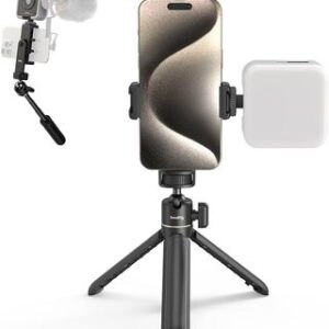 SMALLRIG VK-30 Kit de Vlogging, Trípode Plegable para Teléfono, Equipo de Grabación de Vídeo, con Trípode para Teléfono y Luz, Vlog Stick Portátil y Ligero para iPhone para Samsung, etc.- 4367