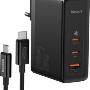 Baseus Cargador USB C Rápido 160W 3 Puertos, Cargador Tipo C PD 3.1 PPS GAN Cargador Carga Rapida USB C Compatible con MacBook Pro/Air, Samsung Galaxy S24 Ultra, iPhone 15/14/13, iPad Pro/Air, Laptop