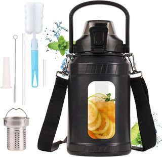 Botella Agua Cristal 1 litro yeixzoua Botella Agua Cristal 1 litro, Botella de Agua Potable de Vidrio con Popote y Asa, Botella de Agua de Vidrio con Funda de Silicona, irrompiblecon, Para Gimnasio, uso Diario, Negro