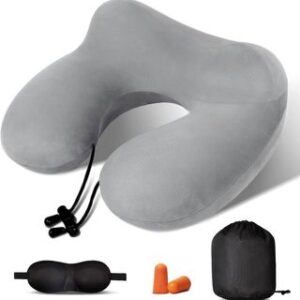 Kulamo Almohada Viaje - Almohada Avion Hinchable, cojin Cuello Viaje Gris