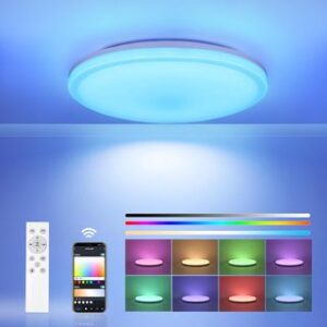 EASY EAGLE Plafón Led Techo, Lampara Techo Bluetooth RGB con Mando a Distáncia y Control APP, Regulable Luz para Salon Dormitorio Baño, Ø30CM 36W [Clase de eficiencia energética D]