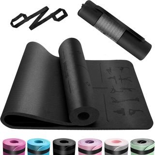 Esterilla Negra Yoga/Fitness Antideslizante 183x61cm OUTDOUSE Esterilla Yoga Negra,Esterilla Fitness Antideslizante,TPE Colchoneta Gimnasia, para Pilates,Deporte,Gimnasia,Estiramientos, Esterilla Deporte con bandolera y bolsa de transporte 183x61cm