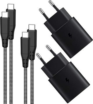 2-Pack 25W Cargador Carga Rapida USB C Nylon 2M.jpg 2-Pack 25W Cargador Carga Rapida USB C para Móviles Samsung De Nylon Tipo C De 2 metros