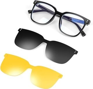 Gafas de protección contra luz azul y con clip Hifot Gafas de protección contra la luz azul y gafas con clip magnetico, Magnético 2 Piezas Polarizadas Clip en Gafas de Sol Marco Plástico, Gafas Visión Nocturna
