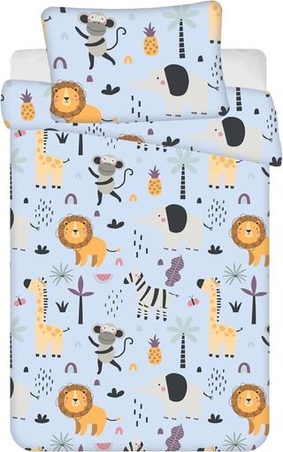 Juego completo Ropa de Cama Infantil de 100x135cm Theonoi Juego completo de ropa de cama infantil de 100 x 135 cm y funda de almohada de 40 x 60 cm, de algodón, certificado Öko-Tex Standard para niños y niñas (animales safari selva)