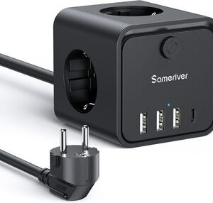 Cubo Regleta Enchufes, 7 en 1 Cubo enchufes con USB de Pared 3 Tomas 1 USB A con 3 USB C, con Interruptor Cable 2M 4000W/16A Regleta con USB Ideal para Sala de Estar Oficina Dormitorio