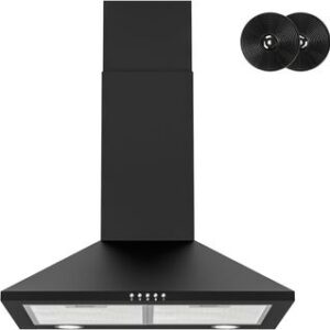 FIREGAS Campana extractora 60cm, Motor sin escobillas, 3 velocidades, 352m³/h, Canalizado y Recirculación, Iluminación LED, Filtro de carbón incluida, Clase A++ Campana decorativa Negra [Clase de eficiencia energética A++]