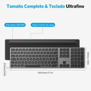 OMOTON Teclado Inalámbrico Bluetooth, Recargable, para Mac OS, Distribución en Español, con Teclado Numérico, Compatible con MacBook Air/Pro/iMac, 3 Canales Bluetooth, Diseño Ergonómico (Gris)
