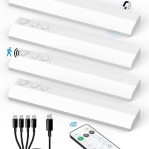 Regleta LED Bajo Mueble Cocina con Sensor Movimiento, Lampara LED Armario Recargable USB con Mando a Distancia Barra de Luz LED a Pilas con Cinta Magnética Adhesiva Luces Noche Iman para Estanteria [Clase de eficiencia energética G]