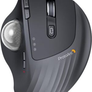ProtoArc EM01 NL Ratón inalámbrico de trackball, ergonómico, Bluetooth, Recargable, para computadora portátil, ángulo Ajustable y conexión de 3 Dispositivos para PC, Mac, Windows, Bola Plateada