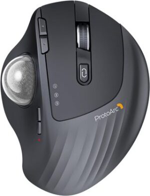 ProtoArc EM01 NL Ratón inalámbrico de trackball, ergonómico, Bluetooth, Recargable, para computadora portátil, ángulo Ajustable y conexión de 3 Dispositivos para PC, Mac, Windows, Bola Plateada