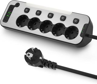 Regletas Enchufes Protección Sobretensión Regletas Enchufes Proteccion Sobretension, Enchufe Multiple de Mesa, Ladron Enchufes con Interruptor,Metal Regleta con Luz LED-Nocturna,Regletas para Cocina y Oficina,Enchufe Esquina 2M Cable,Negro