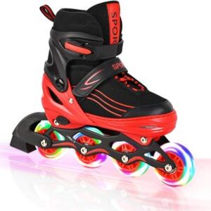 MGYZM Patines en línea para niños, Patines en línea Ajustables en Talla para niños, Patines en línea para niñas y niños Adultos, Patines para Interior y Exterior, Rojo