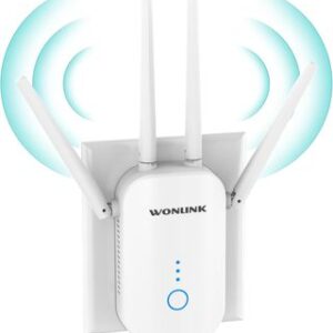 WONLINK Amplificador Señal WiFi, Repetidor WiFi Doble Banda 5G y 2.4GHz, Extensor de WiFi con Puerto Ethernet, Amplificador WiFi Potente con 4 Antenas, 1200Mbps WiFi Booster con WPS, Enchufe-EU
